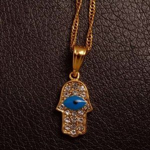 NEW Gold evil eye pendant gold chain necklace gold hamsa hand necklace